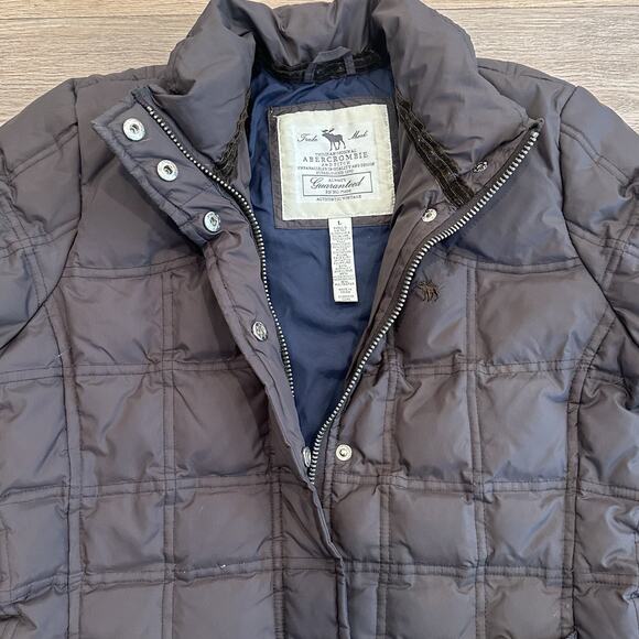 Vintage Abercrombie & Fitch Womens Large Brown Quilted Puffer Down Jacket Coat - Picture 6 of 10